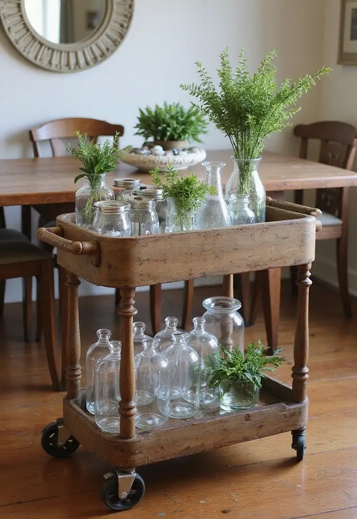 26 Farmhouse Dining Room Designs Full of Rustic Elegance 16 26 Farmhouse Dining Room Designs Full of Rustic Elegance - 16. Charming Bar Carts