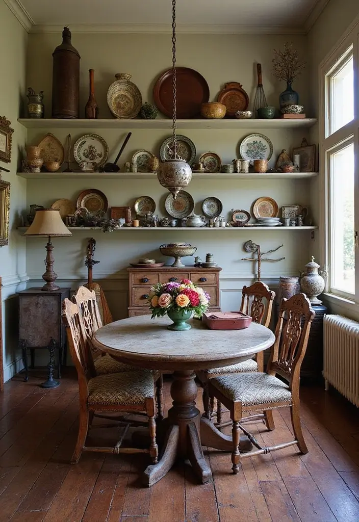 26 Farmhouse Dining Room Designs Full of Rustic Elegance 18 26 Farmhouse Dining Room Designs Full of Rustic Elegance - 18. Antique Finds