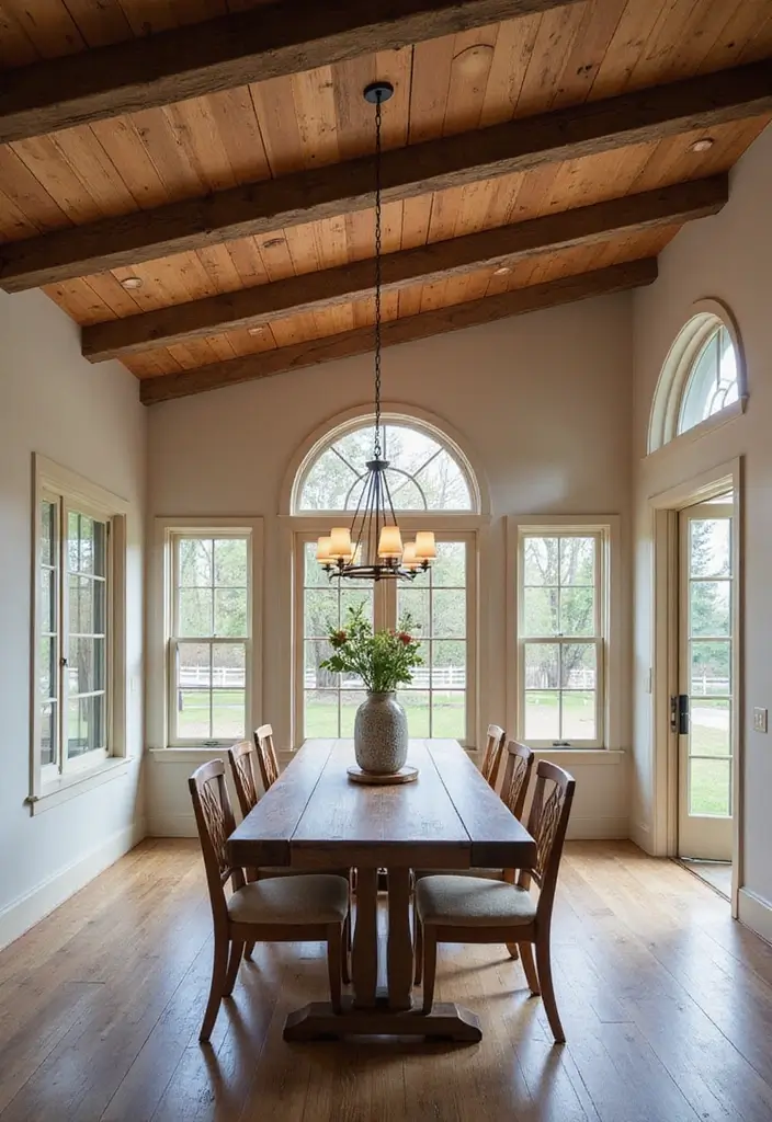 26 Farmhouse Dining Room Designs Full of Rustic Elegance 19 26 Farmhouse Dining Room Designs Full of Rustic Elegance - 19. Rustic Ceiling Beams