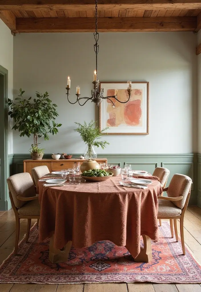 26 Farmhouse Dining Room Designs Full of Rustic Elegance 21 26 Farmhouse Dining Room Designs Full of Rustic Elegance - 21. Earthy Color Accents