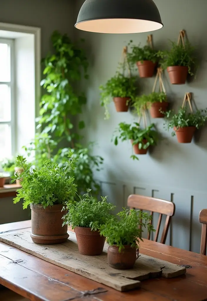 26 Farmhouse Dining Room Designs Full of Rustic Elegance 22 26 Farmhouse Dining Room Designs Full of Rustic Elegance - 22. Functional Plant Displays