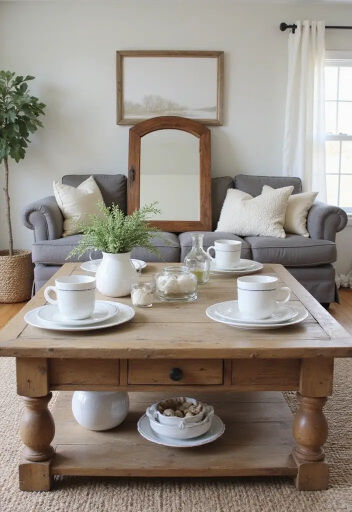25 Farmhouse Coffee Table Decor Inspirations to Copy - 10. Mirrors for Depth