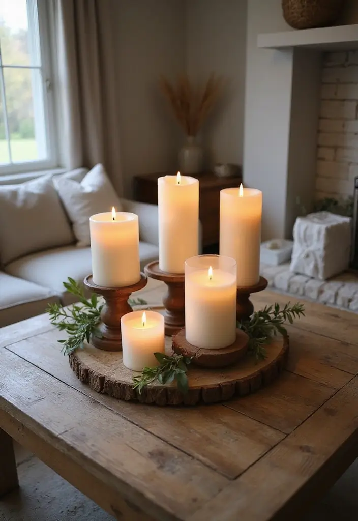 25 Farmhouse Coffee Table Decor Inspirations to Copy - 11. Candle Clusters