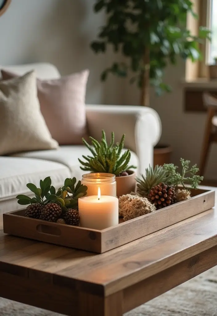 25 Farmhouse Coffee Table Decor Inspirations to Copy - 15. Layered Trays