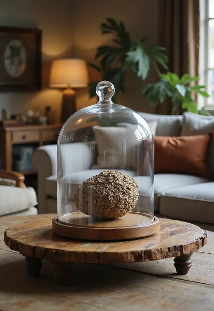 25 Farmhouse Coffee Table Decor Inspirations to Copy - 17. Decorative Glass Domes