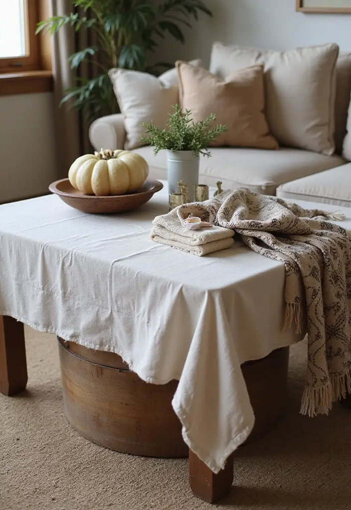 25 Farmhouse Coffee Table Decor Inspirations to Copy - 7. Layered Textiles