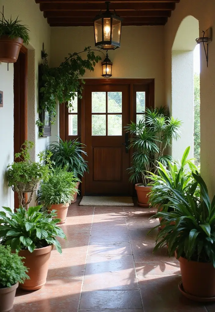 25 Farmhouse Entryway Ideas for a Warm Welcome - 13. Potted Plants