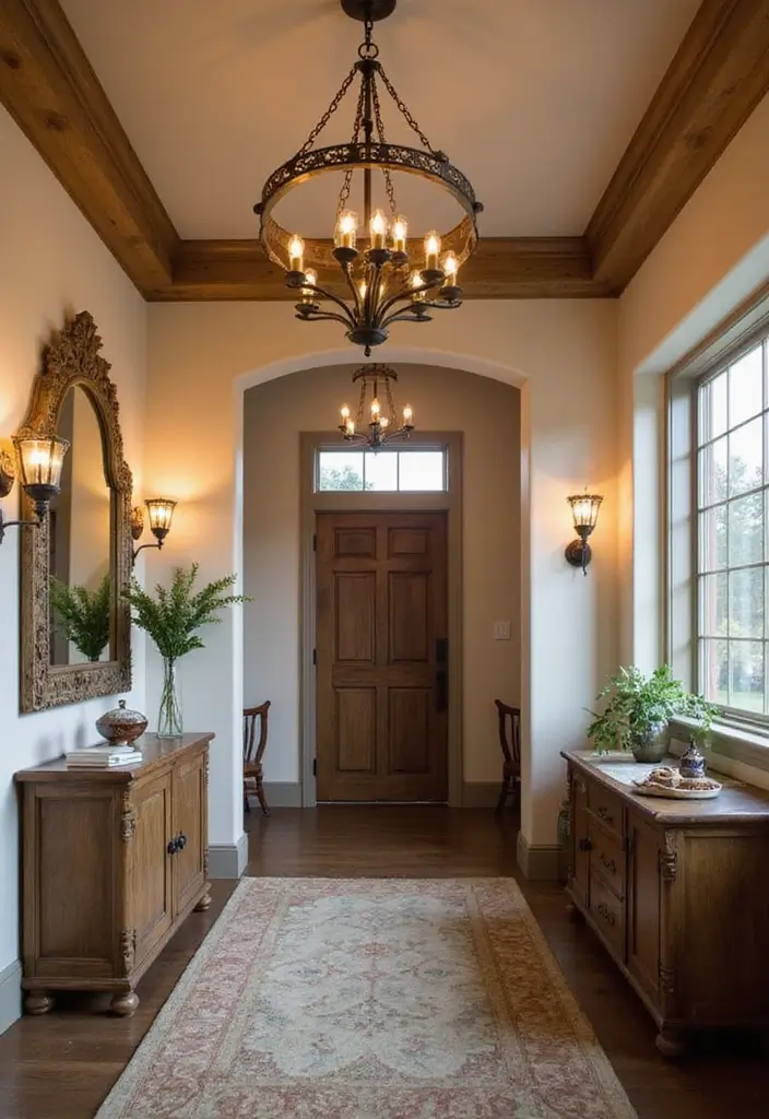 25 Farmhouse Entryway Ideas for a Warm Welcome - 17. Rustic Lighting Fixtures