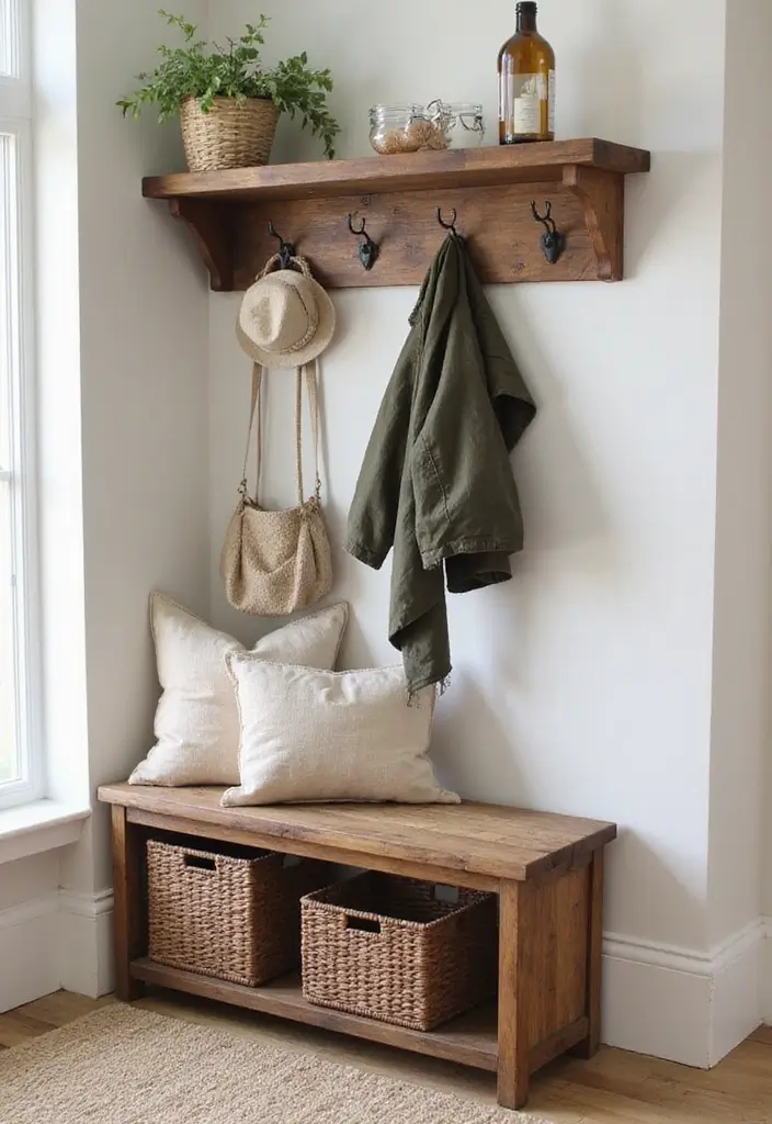 25 Farmhouse Entryway Ideas for a Warm Welcome - 18. Rustic Coat Rack
