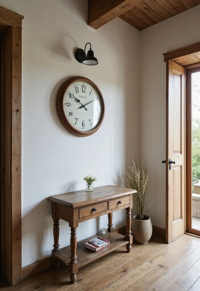 25 Farmhouse Entryway Ideas for a Warm Welcome - 20. Farmhouse Style Clock