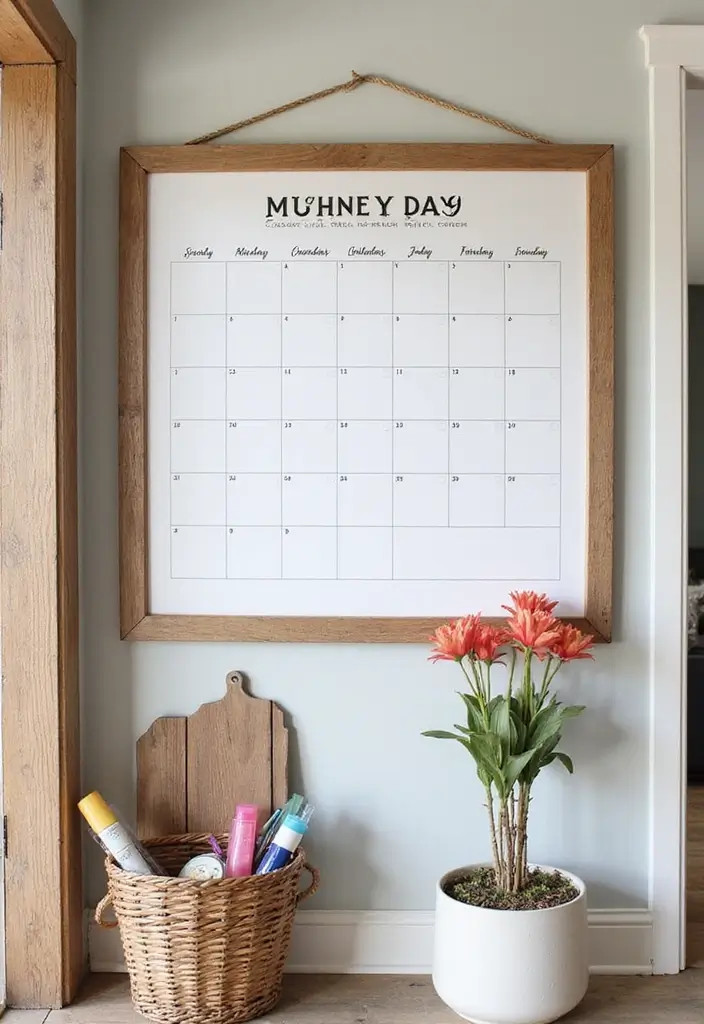 25 Farmhouse Entryway Ideas for a Warm Welcome - 25. Functional Family Calendar
