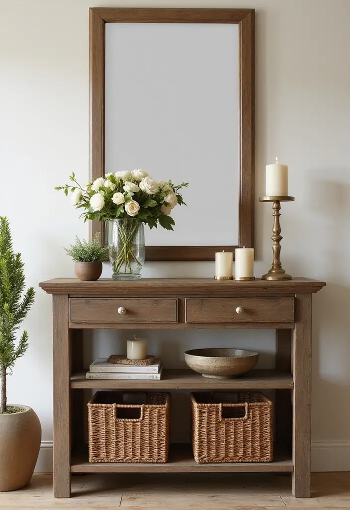 25 Farmhouse Entryway Ideas for a Warm Welcome - 3. Farmhouse Style Console Table