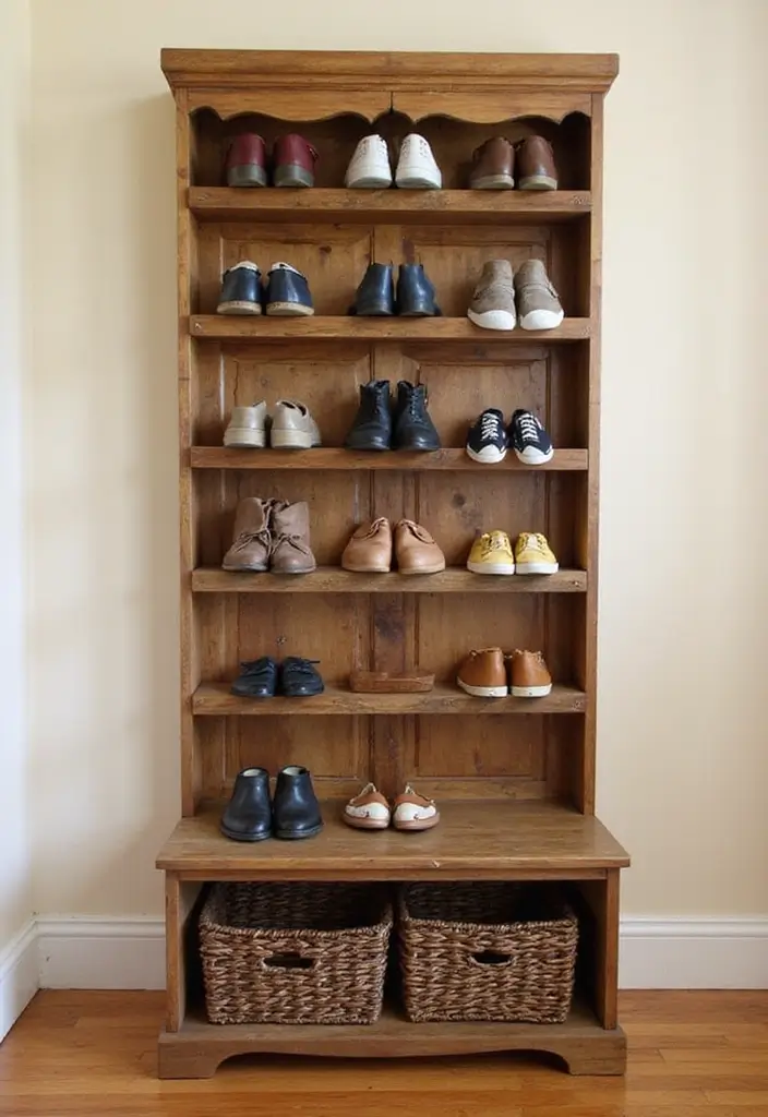 25 Farmhouse Entryway Ideas for a Warm Welcome - 5. Rustic Shoe Rack
