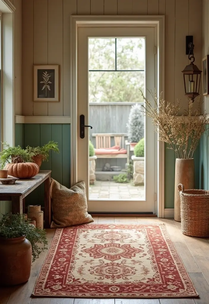 25 Farmhouse Entryway Ideas for a Warm Welcome - 9. Farmhouse Style Rug