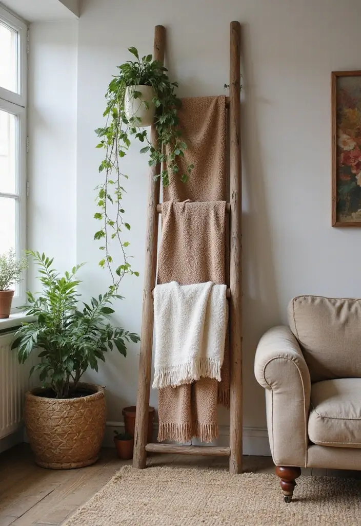 25 Farmhouse Inspiration Ideas to Transform Your Space 17 25 Farmhouse Inspiration Ideas to Transform Your Space - 17. Elegant Ladder Displays