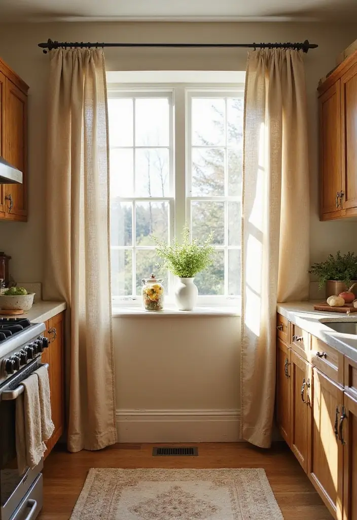 25 Farmhouse Kitchen Curtain Designs That Feel Warm and Inviting 1 25 Farmhouse Kitchen Curtain Designs That Feel Warm and Inviting - 1. Soft Linen Curtains