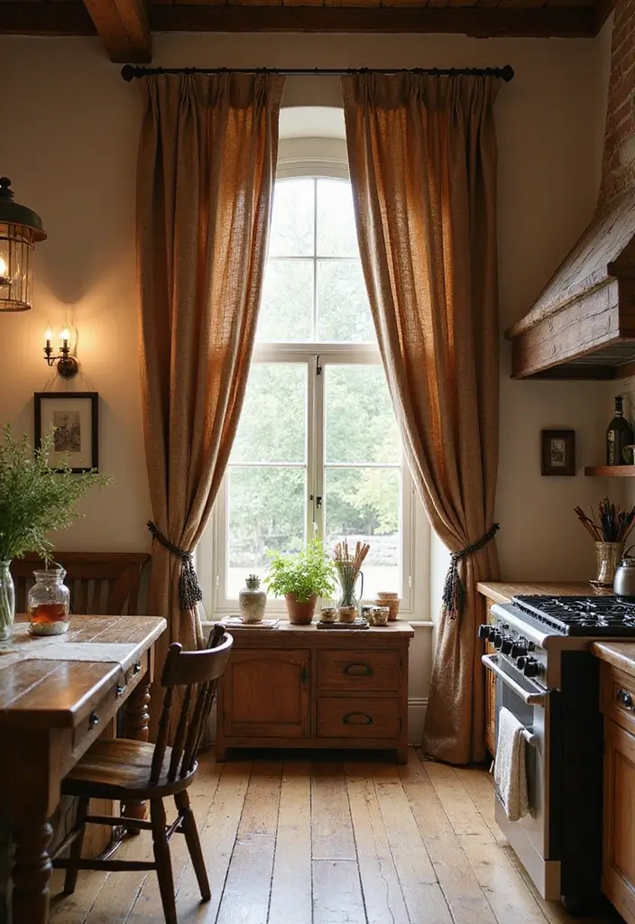25 Farmhouse Kitchen Curtain Designs That Feel Warm and Inviting 10 25 Farmhouse Kitchen Curtain Designs That Feel Warm and Inviting - 10. Heavy-Duty Rustic Curtains