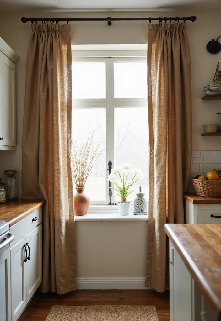 25 Farmhouse Kitchen Curtain Designs That Feel Warm and Inviting 19 25 Farmhouse Kitchen Curtain Designs That Feel Warm and Inviting - 19. Rustic Twill Curtains