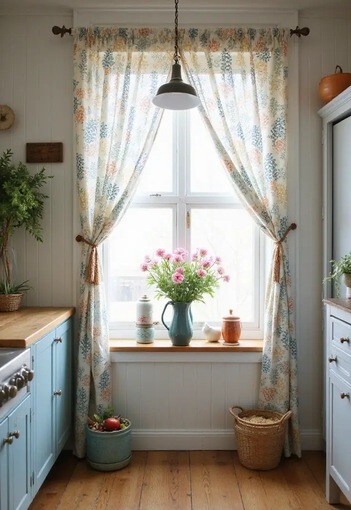 25 Farmhouse Kitchen Curtain Designs That Feel Warm and Inviting 20 25 Farmhouse Kitchen Curtain Designs That Feel Warm and Inviting - 20. Stenciled Patterns