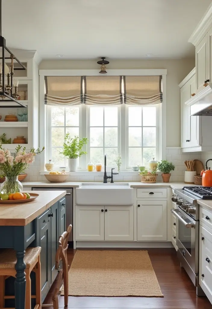 25 Farmhouse Kitchen Curtain Designs That Feel Warm and Inviting 21 25 Farmhouse Kitchen Curtain Designs That Feel Warm and Inviting - 21. Contrast Trim Curtains