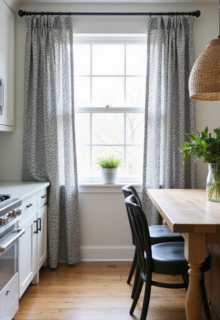 25 Farmhouse Kitchen Curtain Designs That Feel Warm and Inviting 24 25 Farmhouse Kitchen Curtain Designs That Feel Warm and Inviting - 24. Monochrome Patterns