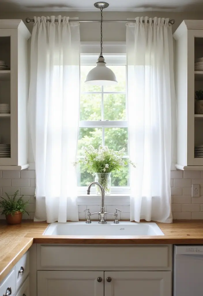 25 Farmhouse Kitchen Curtain Designs That Feel Warm and Inviting 4 25 Farmhouse Kitchen Curtain Designs That Feel Warm and Inviting - 4. Sheer Voile Curtains