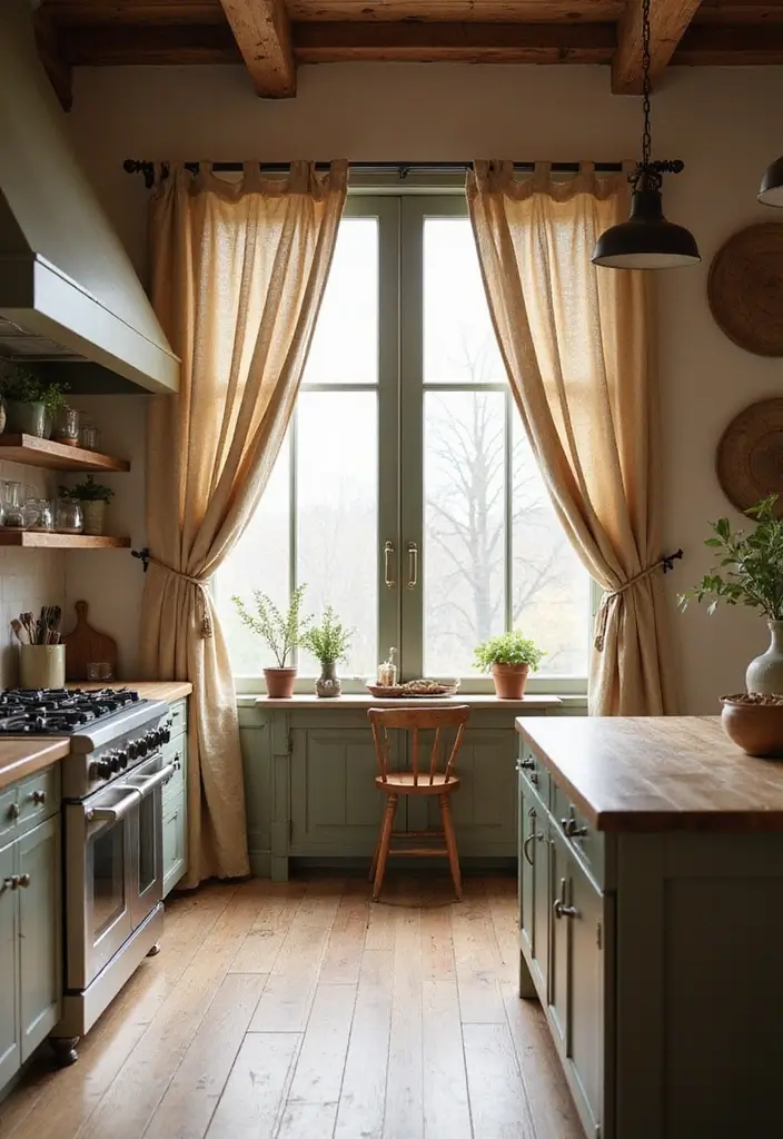 25 Farmhouse Kitchen Curtain Designs That Feel Warm and Inviting 8 25 Farmhouse Kitchen Curtain Designs That Feel Warm and Inviting - 8. Earth-Toned Canvas Curtains