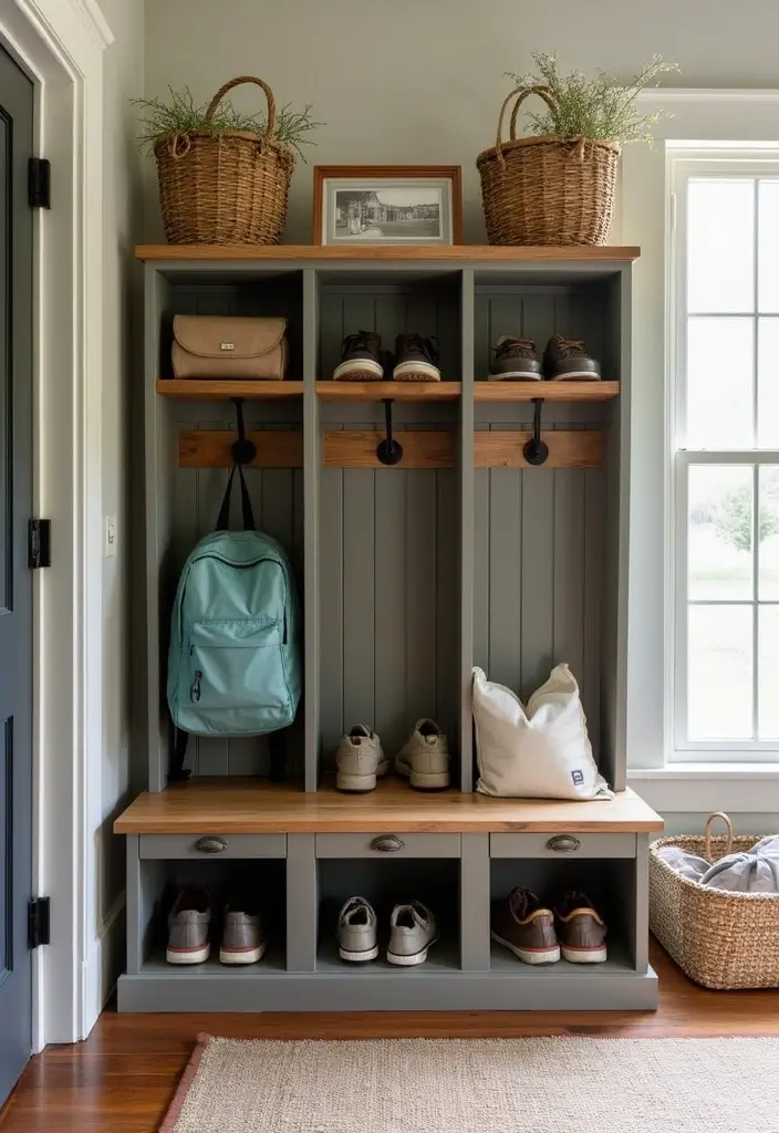 25 Farmhouse Mudroom Inspirations That Keep Things Organized 1 25 Farmhouse Mudroom Inspirations That Keep Things Organized - 1. Vintage Locker Storage