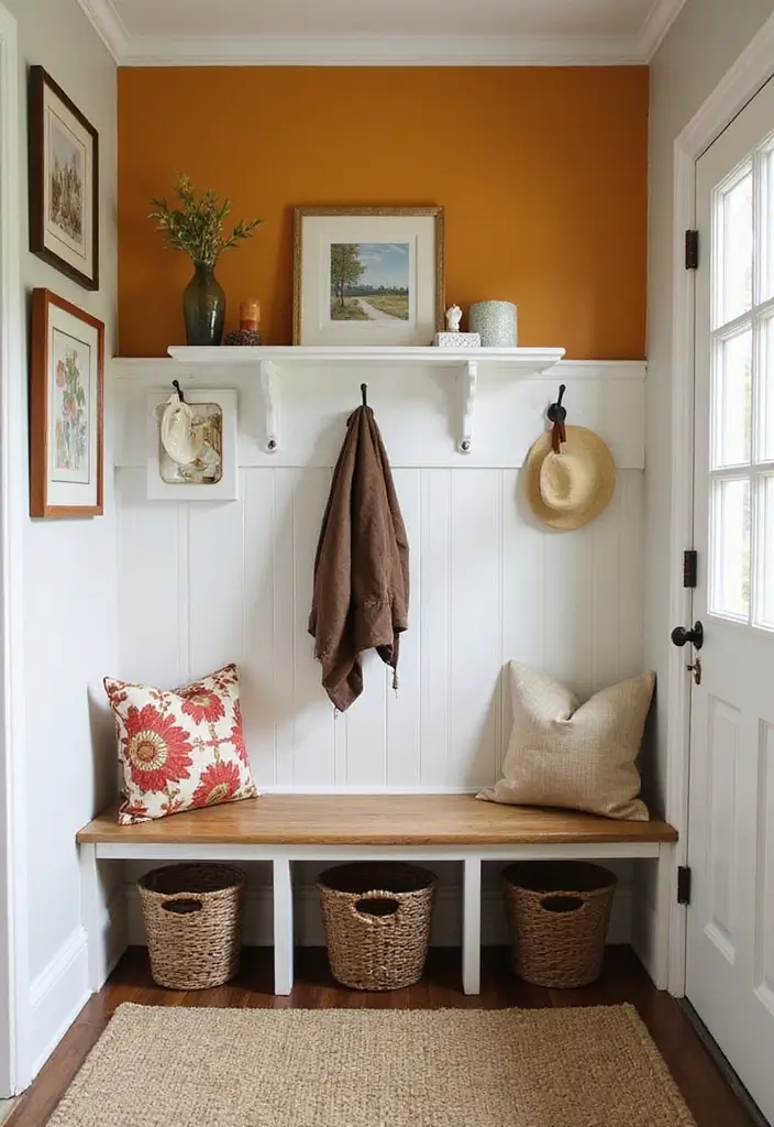 25 Farmhouse Mudroom Inspirations That Keep Things Organized 15 25 Farmhouse Mudroom Inspirations That Keep Things Organized - 15. Colorful Accent Walls