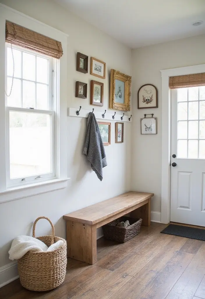 25 Farmhouse Mudroom Inspirations That Keep Things Organized 17 25 Farmhouse Mudroom Inspirations That Keep Things Organized - 17. Creative Wall Art