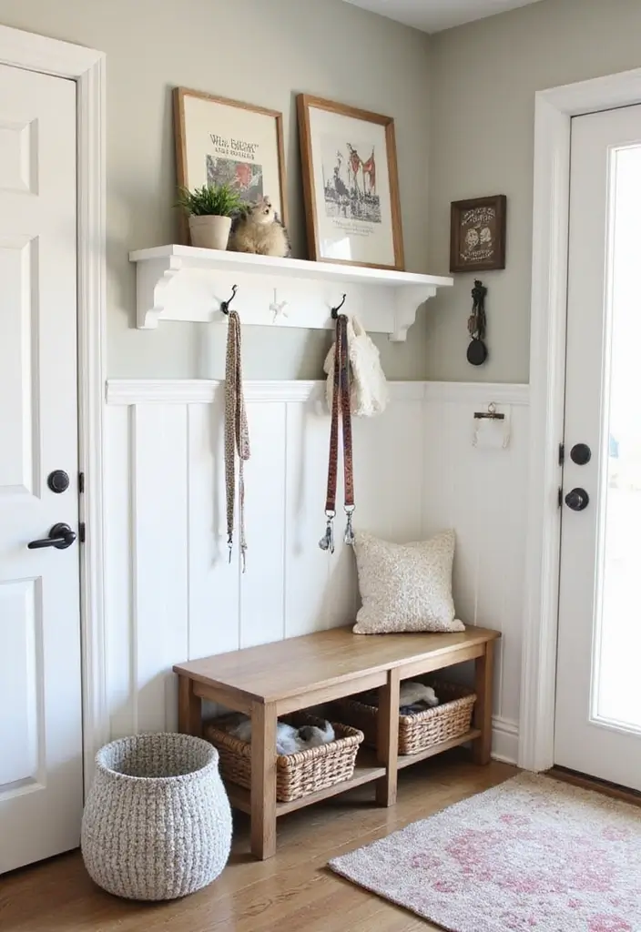 25 Farmhouse Mudroom Inspirations That Keep Things Organized 22 25 Farmhouse Mudroom Inspirations That Keep Things Organized - 22. Hooks for Dog Leashes