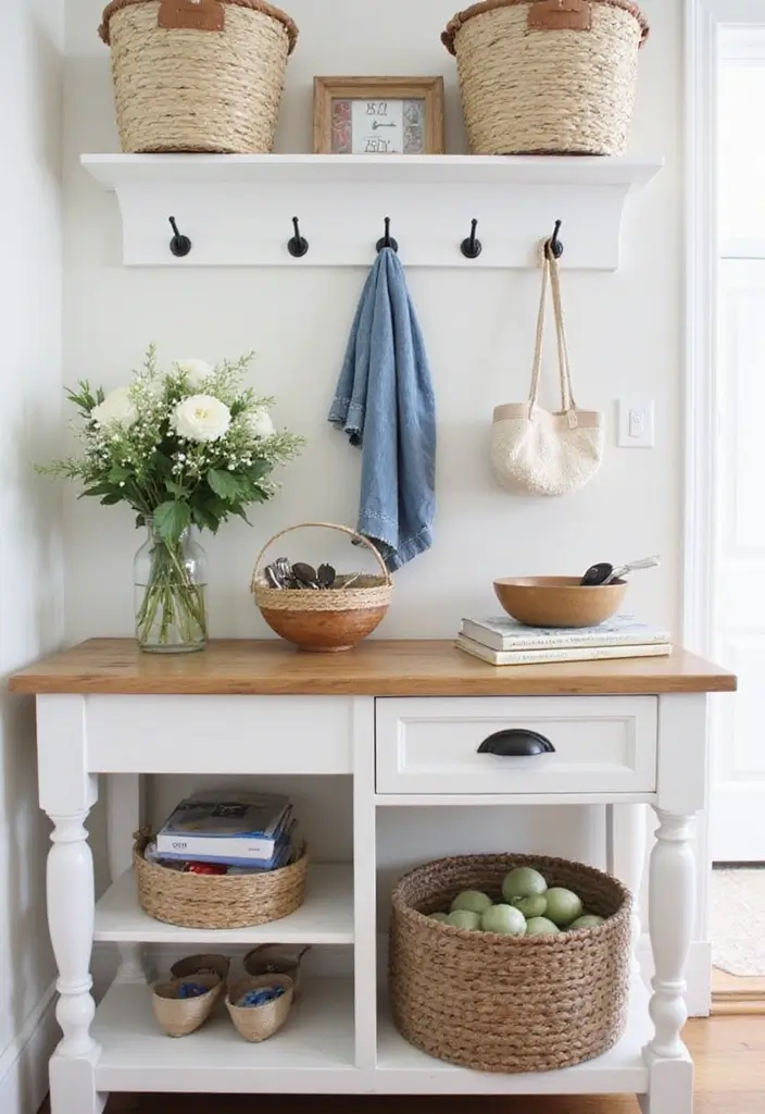 25 Farmhouse Mudroom Inspirations That Keep Things Organized 7 25 Farmhouse Mudroom Inspirations That Keep Things Organized - 7. Multi-Purpose Tables