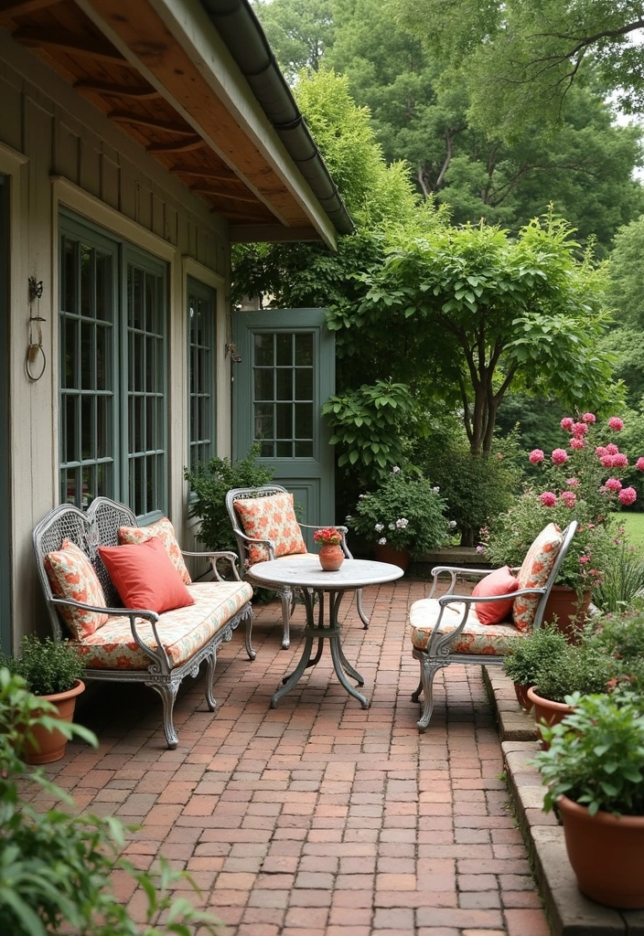25 Farmhouse Patio Inspirations Perfect for Outdoor Living - 15. Vintage Garden Furniture