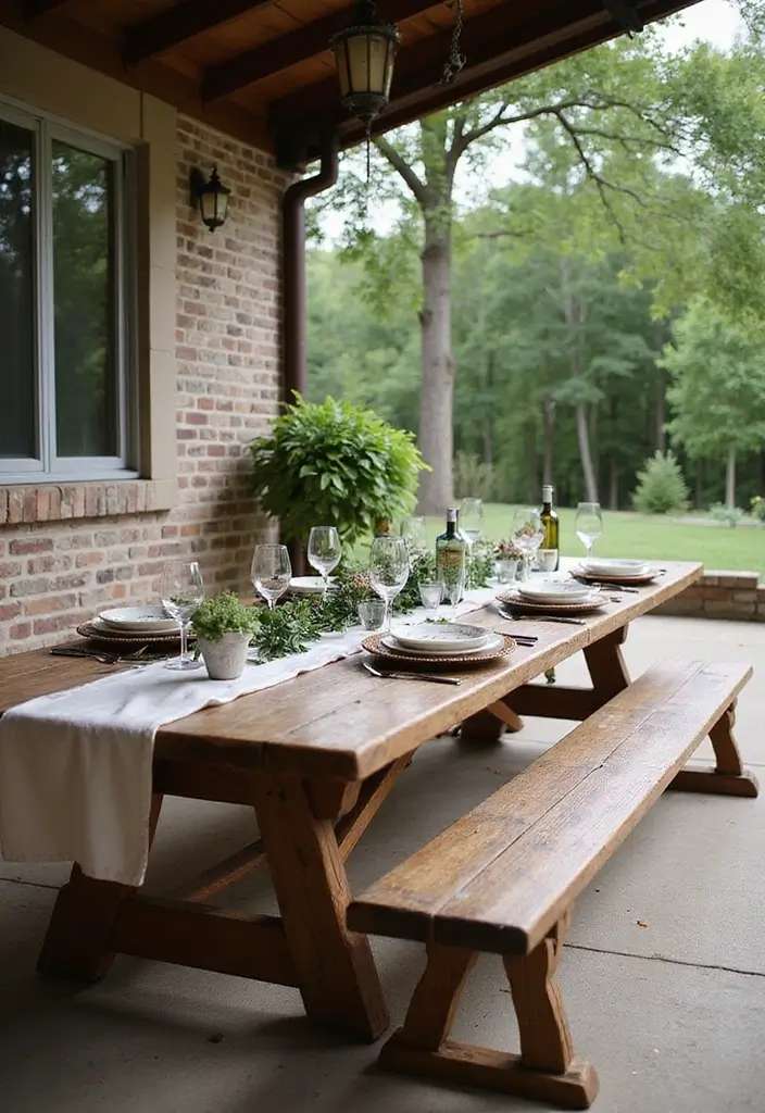 25 Farmhouse Patio Inspirations Perfect for Outdoor Living - 19. Outdoor Dining Setup