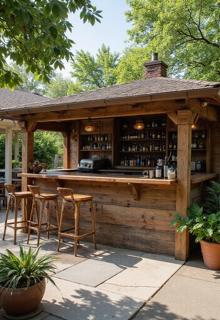25 Farmhouse Patio Inspirations Perfect for Outdoor Living - 20. Rustic Outdoor Bar