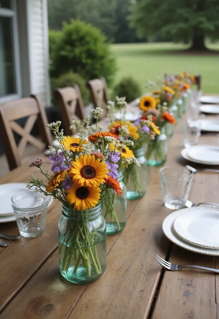 25 Farmhouse Patio Inspirations Perfect for Outdoor Living - 3. Rustic Mason Jar Centerpieces