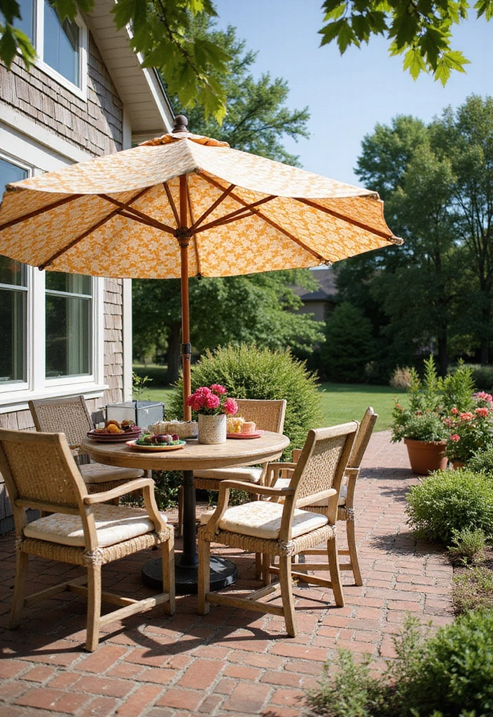 25 Farmhouse Patio Inspirations Perfect for Outdoor Living - 8. Patio Umbrellas for Shade