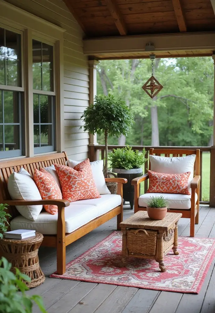25 Farmhouse Patio Inspirations Perfect for Outdoor Living - 9. Decorative Pillows for Comfort