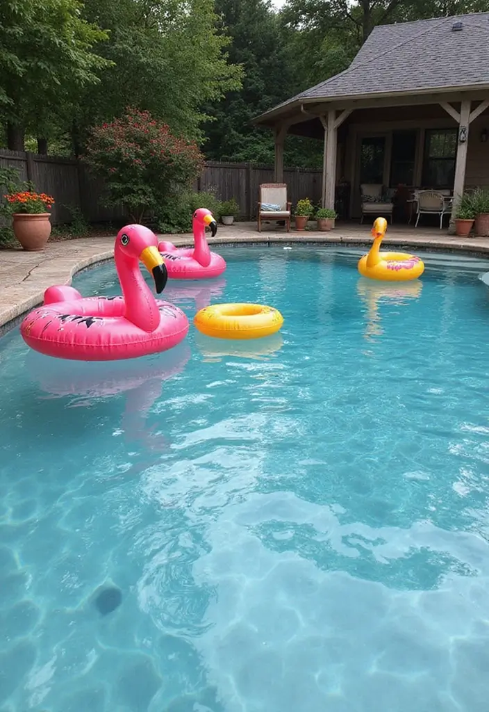 25 Farmhouse Pool Inspirations for a Backyard Oasis 17 25 Farmhouse Pool Inspirations for a Backyard Oasis - 17. Colorful Pool Floats