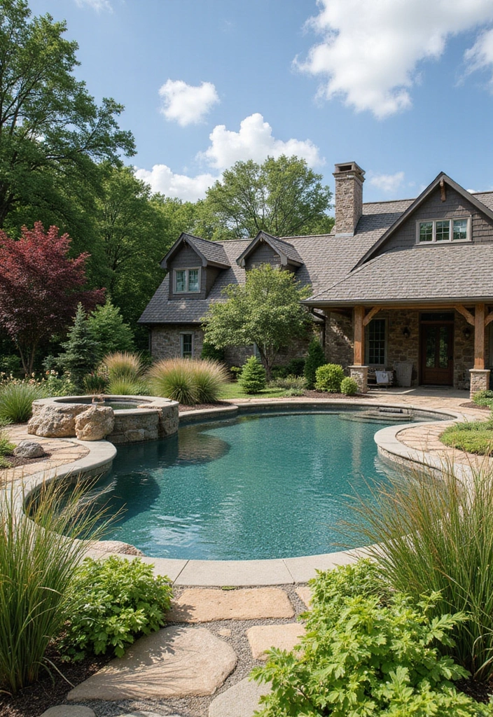 25 Farmhouse Pool Inspirations for a Backyard Oasis 3 25 Farmhouse Pool Inspirations for a Backyard Oasis - 3. Rustic Pool Landscaping