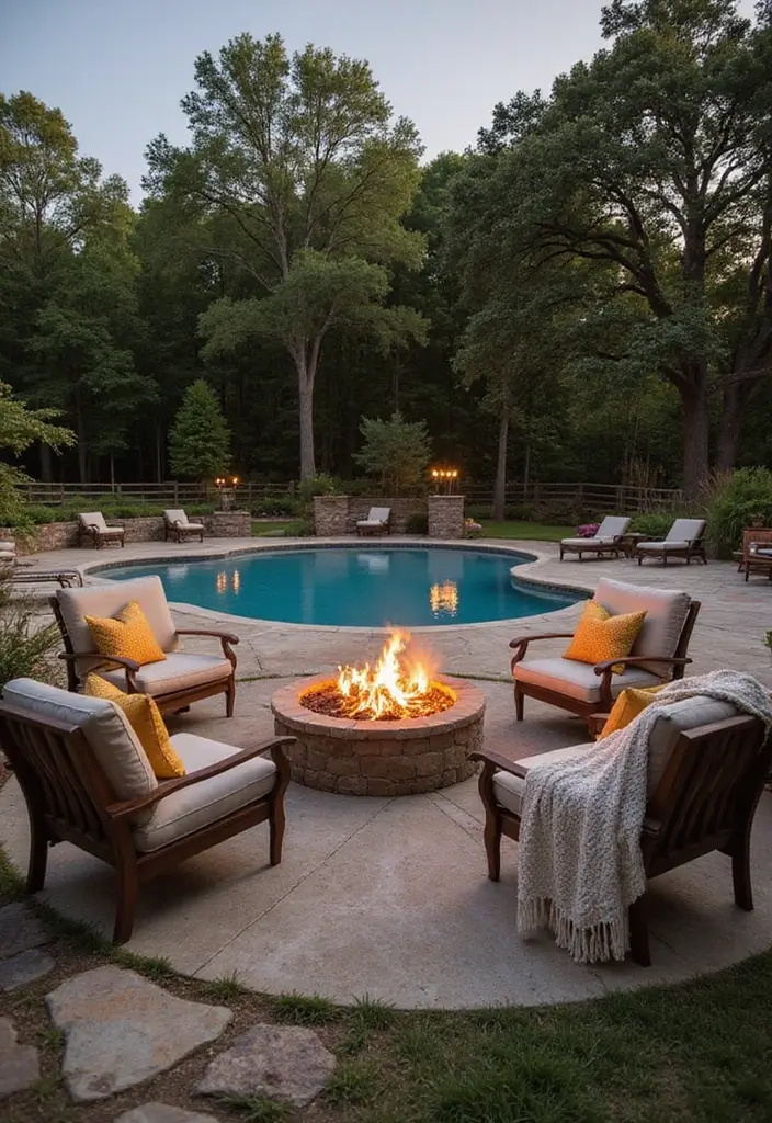 25 Farmhouse Pool Inspirations for a Backyard Oasis 4 25 Farmhouse Pool Inspirations for a Backyard Oasis - 4. Cozy Fire Pit Areas