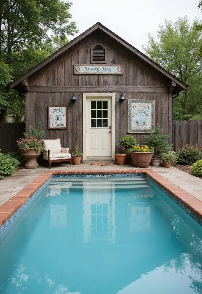 25 Farmhouse Pool Inspirations for a Backyard Oasis 7 25 Farmhouse Pool Inspirations for a Backyard Oasis - 7. Vintage Decor Elements
