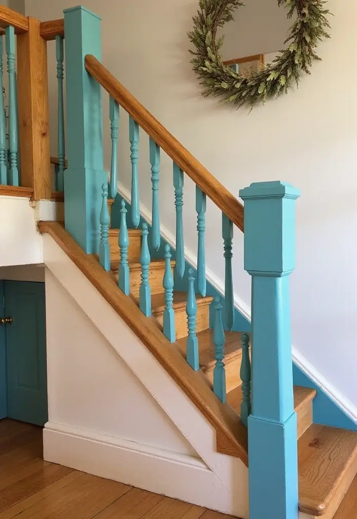 25 Farmhouse Staircase Ideas That Add Charm to Your Home - 13. Painted Banisters