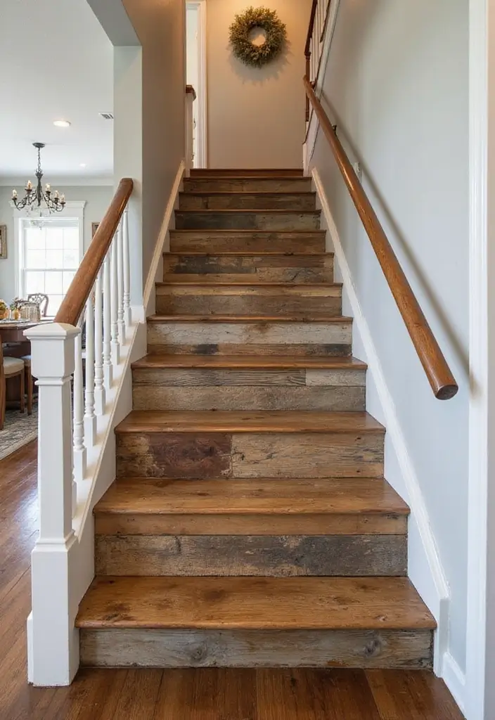 25 Farmhouse Staircase Ideas That Add Charm to Your Home - 14. Reclaimed Wood Steps