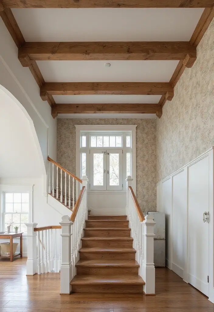 25 Farmhouse Staircase Ideas That Add Charm to Your Home - 15. Whimsical Ceiling Treatments