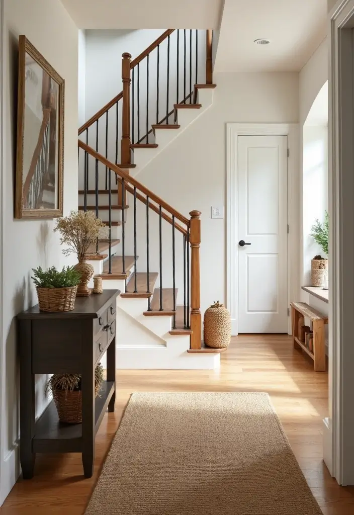 25 Farmhouse Staircase Ideas That Add Charm to Your Home - 16. Natural Fiber Rugs