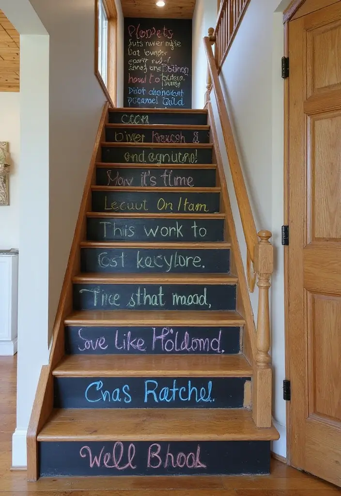 25 Farmhouse Staircase Ideas That Add Charm to Your Home - 18. Chalkboard Risers