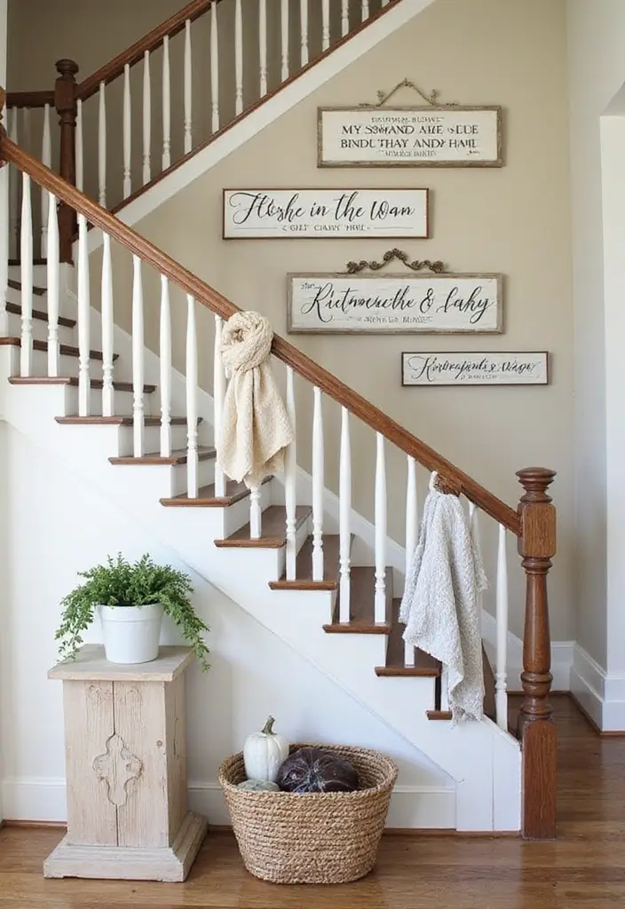25 Farmhouse Staircase Ideas That Add Charm to Your Home - 22. Farmhouse Signage