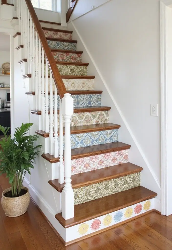25 Farmhouse Staircase Ideas That Add Charm to Your Home - 7. Decorative Stair Risers