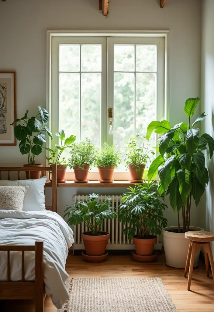 26 Farmhouse Bedroom Ideas That Feel Rustic and Relaxing - 10. Natural Elements with Plants